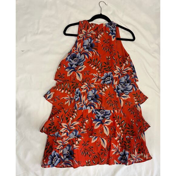 "LOFT" ORANGE FLORAL RUFFLED TIERED SWING TRAPEZE DRESS size SP - Picture 2 of 5